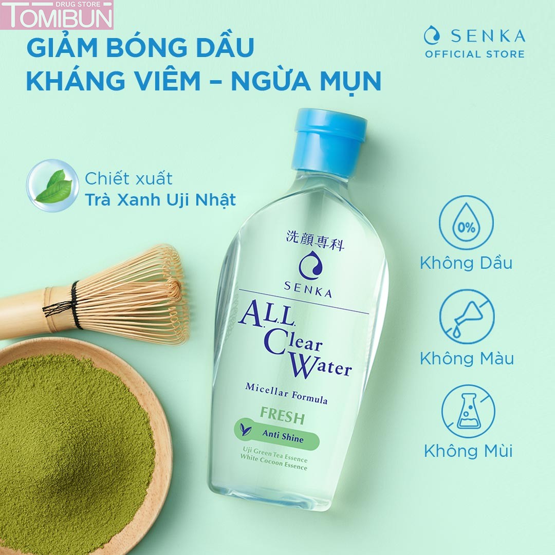 NƯỚC TẨY TRANG SENKA NGỪA MỤN, KIỂM SOÁT NHỜN ALL CLEAR WATER MICELLAR FORMULA FRESH ANTI SHINE 230ML