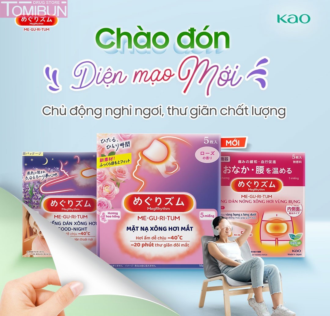 MẶT NẠ XÔNG HƠI MẮT MEGRHYTHM KHÔNG HƯƠNG 5 MIẾNG STEAM EYE MASK