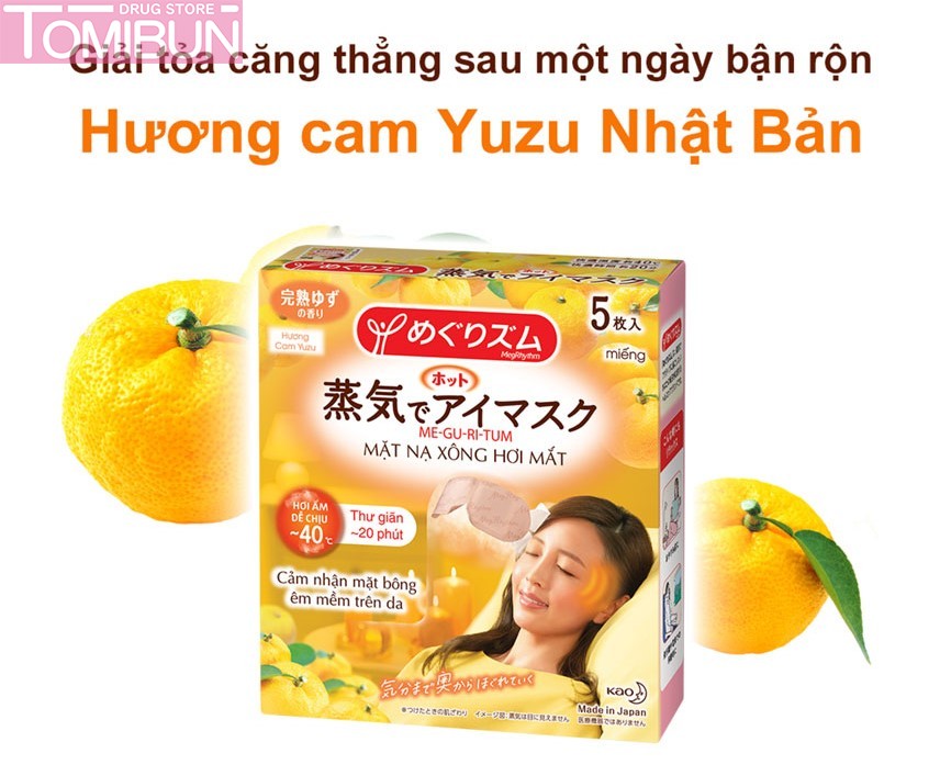 MẶT NẠ XÔNG HƠI MẮT MEGRHYTHM HƯƠNG CAM YUZU STEAM EYE MASK 5 MIẾNG