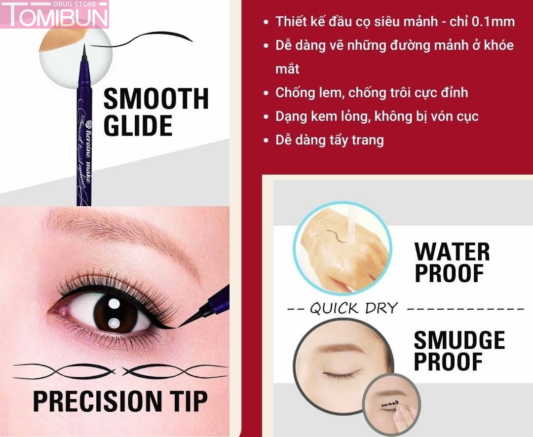 BÚT KẺ MẮT NƯỚC KISSME SIÊU MƯỢT KHÔNG TRÔI MÀU NÂU ĐEN 0.4ML SMOOTH LIQUID EYELINER SUPER KEEP 03 BROWN BLACK