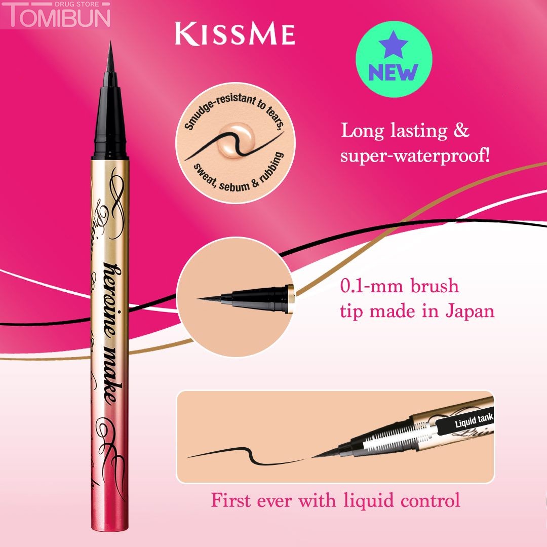 BÚT KẺ MẮT NƯỚC KISSME BỀN MÀU KHÔNG TRÔI ĐEN BÓNG 0.4ML PRIME LIQUID EYELINER RICH KEEP 01 JET BLACK