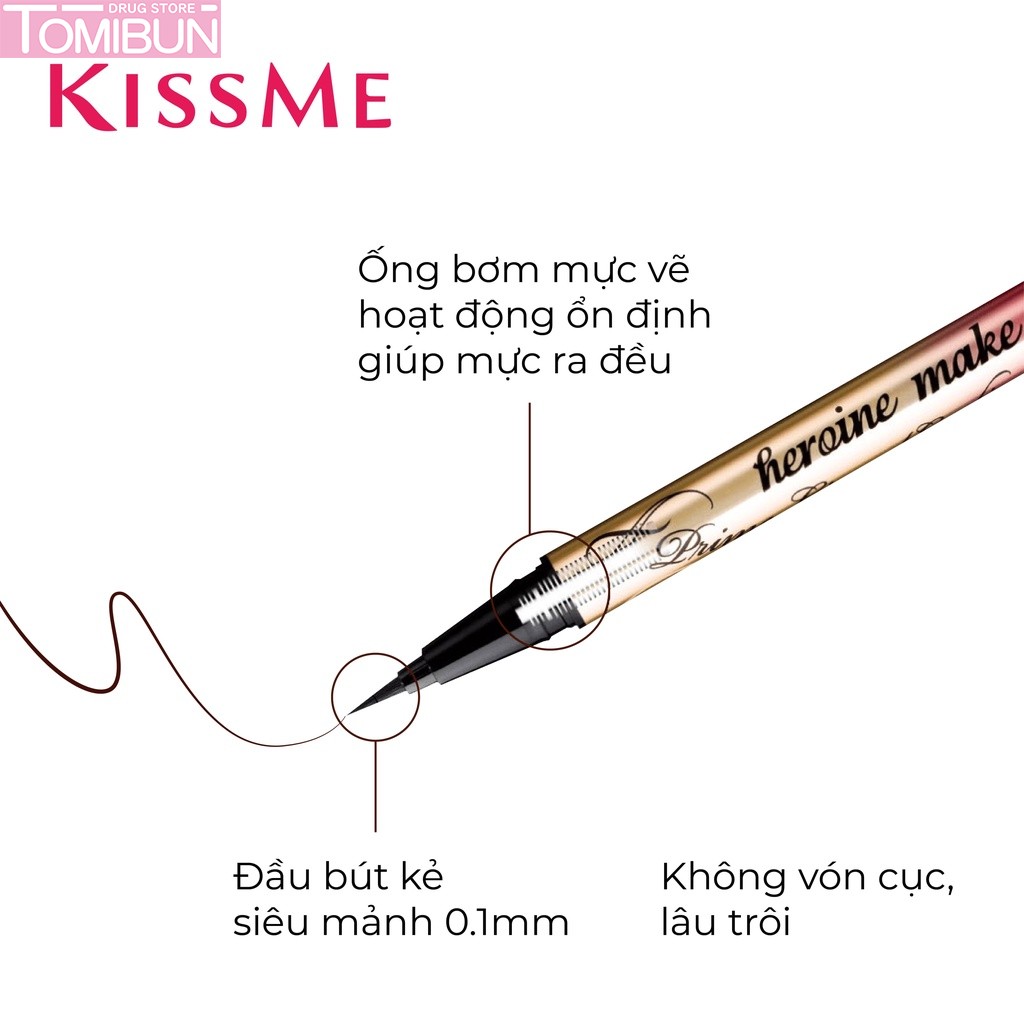 BÚT KẺ MẮT NƯỚC KISSME BỀN MÀU KHÔNG TRÔI ĐEN BÓNG 0.4ML PRIME LIQUID EYELINER RICH KEEP 01 JET BLACK