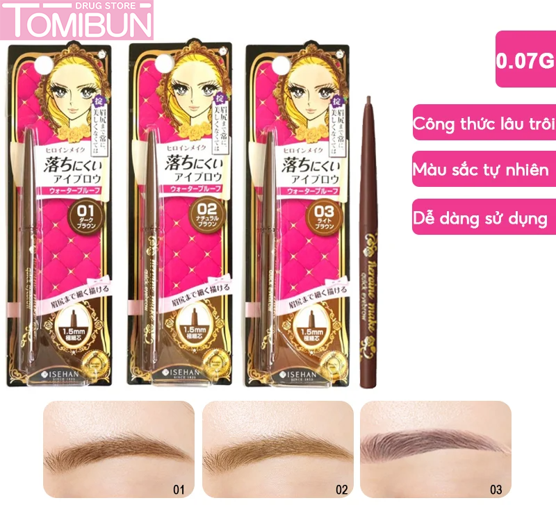 CHÌ KẺ MÀY KISSME HEROINE DẠNG XOAY MÀU 01 NÂU ĐEN QUICK EYEBROW N DARK BROWN 0.07G 