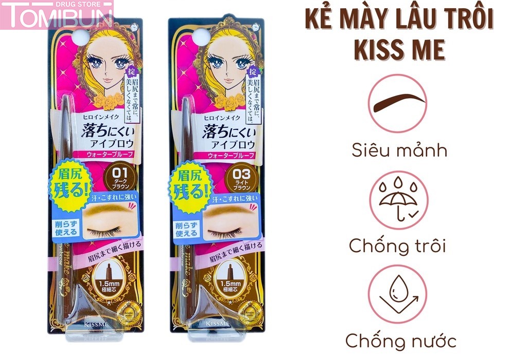 CHÌ KẺ MÀY KISSME HEROINE DẠNG XOAY MÀU 01 NÂU ĐEN QUICK EYEBROW N DARK BROWN 0.07G 