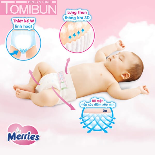 BỈM QUẦN MERRIES CỠ XL CHO BÉ TỪ 12-22KG 38+6 MIẾNG